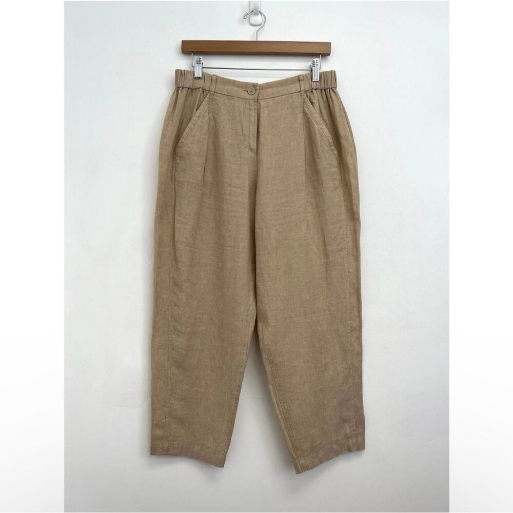 POETRY Linen Cropped Tapered Elastic Waist Trousers Classic Coastal Relaxed US10
